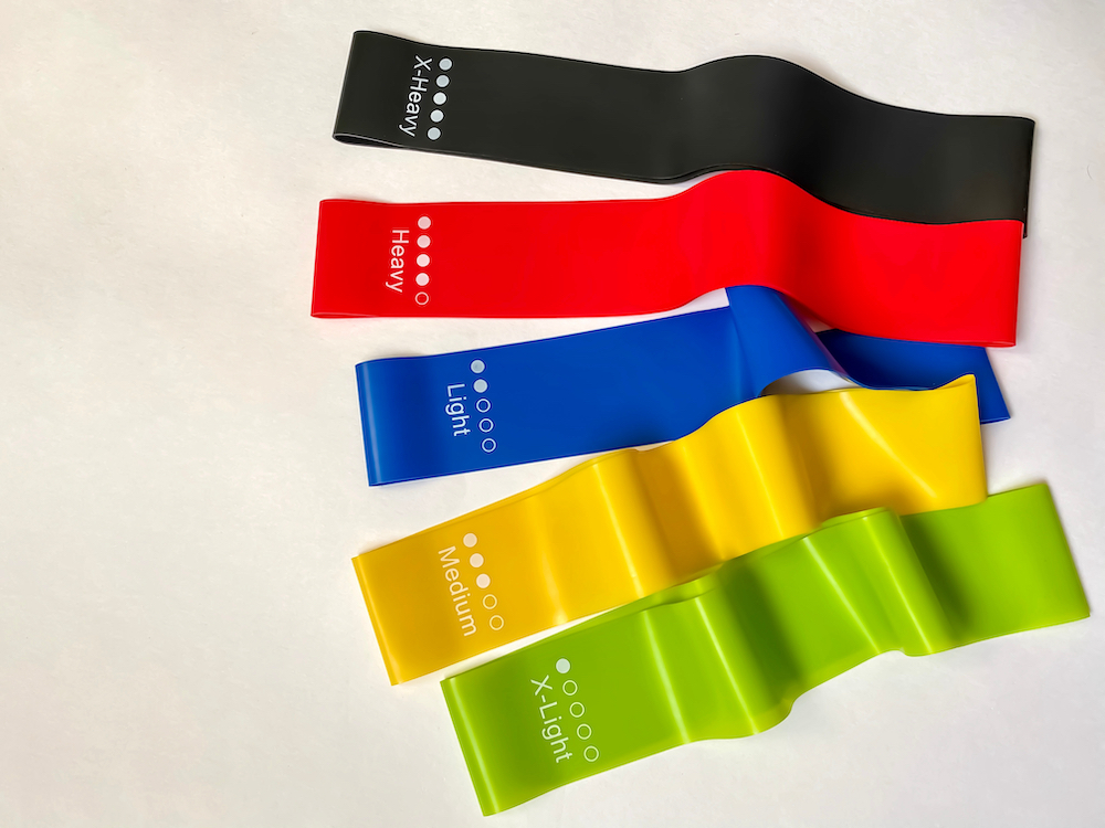 A set of brightly colored resistance bands